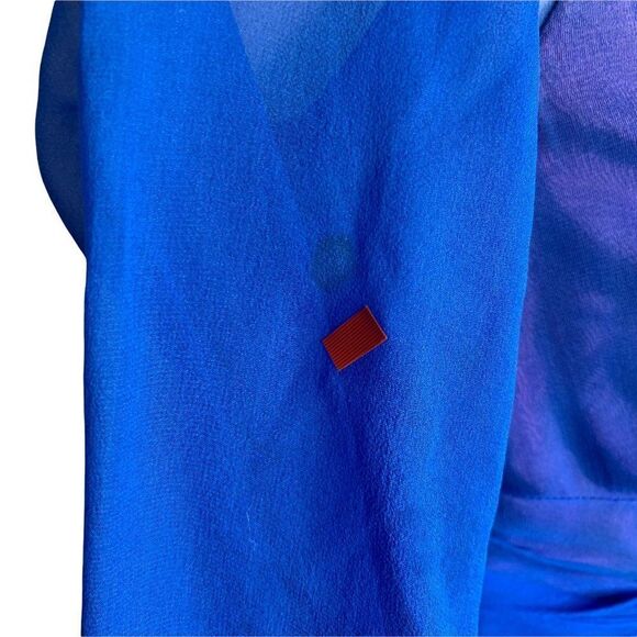 Vintage 50s Chiffon Swing Dress S Blue Long Sleeve Draped Waist Pleated TLC - Picture 6 of 10